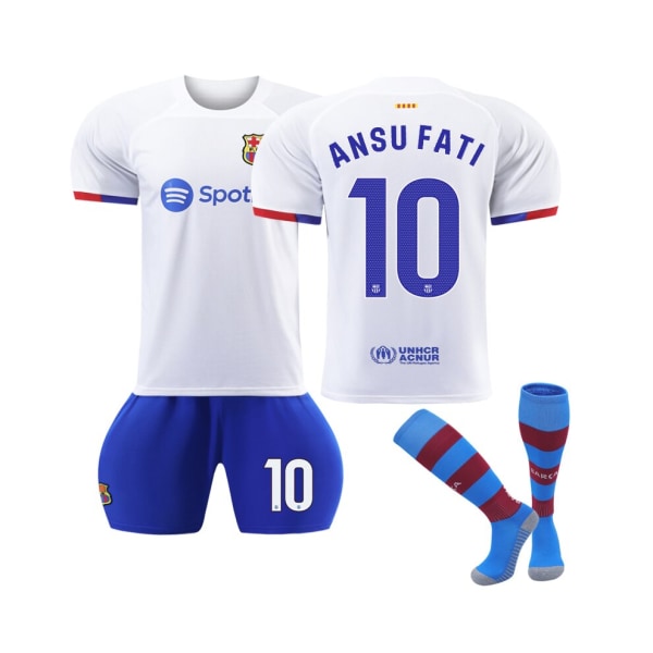 (2023/24 Barcelona Away #10 Ansu Fati fotbollströjasatser för barn, vuxna L(175-180CM)