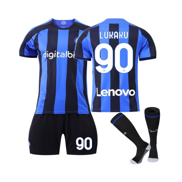 ( Inter Milan 22/23 Hemmetröja Lukaku No.90 Fotbollströja 3-delade kit för barn Vuxna Blue,32-33