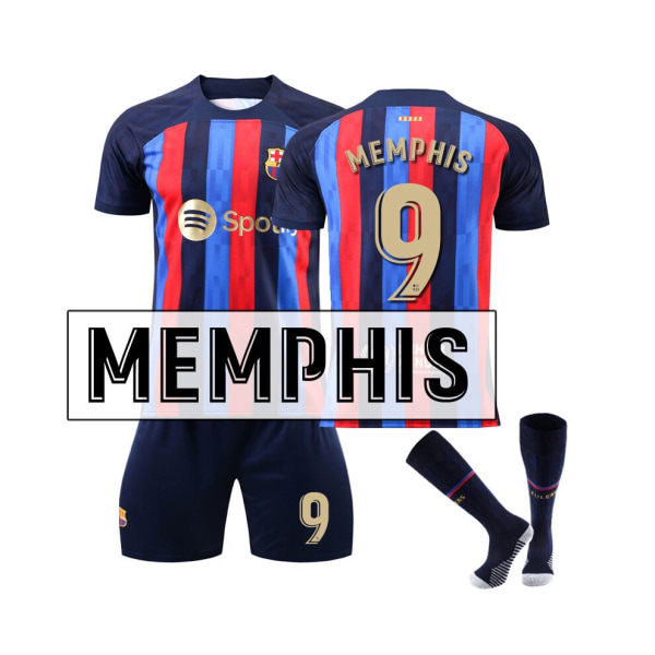 (FC Barcelona Home Kit 2022/2023 Memphis No.9 fotbollströja 3-delade kit för barn Vuxna 26(145-150CM)