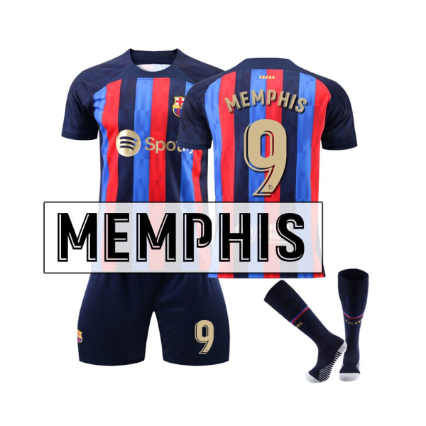 (FC Barcelona Home Kit 2022/2023 Memphis No.9 fotbollströja 3-delade kit för barn Vuxna XL(180-185CM)