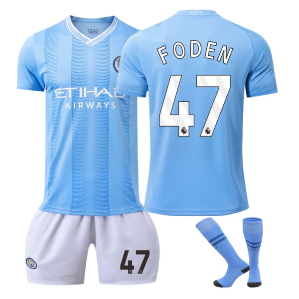 23-24 Manchester City FC Hemmafotbollströja Set No.47 FODEN Fotbollsset för vuxna barn med strumpor M