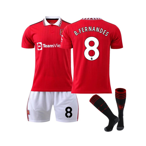 (Manchester United FC 2022/2023 hemmatröja B.Fernandes No.8 fotbollströja 3-delade kit för barn Vuxna 22(130-135CM)