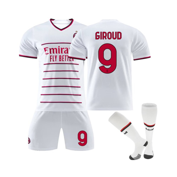 (AC Milan bortatröja 2022/23 Giroud No.9 fotbollströja 3-delade kit för barn Vuxna 28(150-155CM)