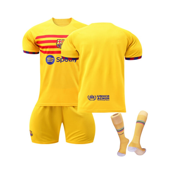 (FC Barcelona 2023 Fjärde fotbollströjasatser för barn, vuxna Orange Grön XXL