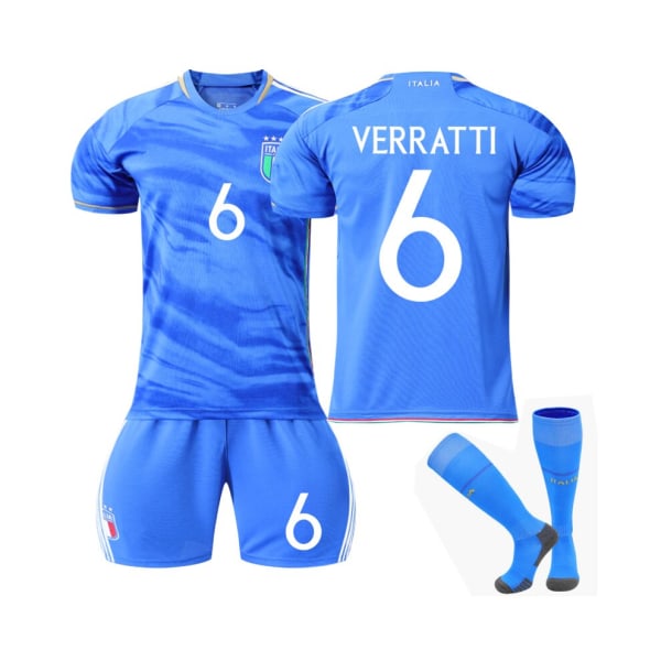 (Italien hemmatröja 2023/24 Verratti #6 fotbollströjasatser för barn, vuxna 24(130-140CM)