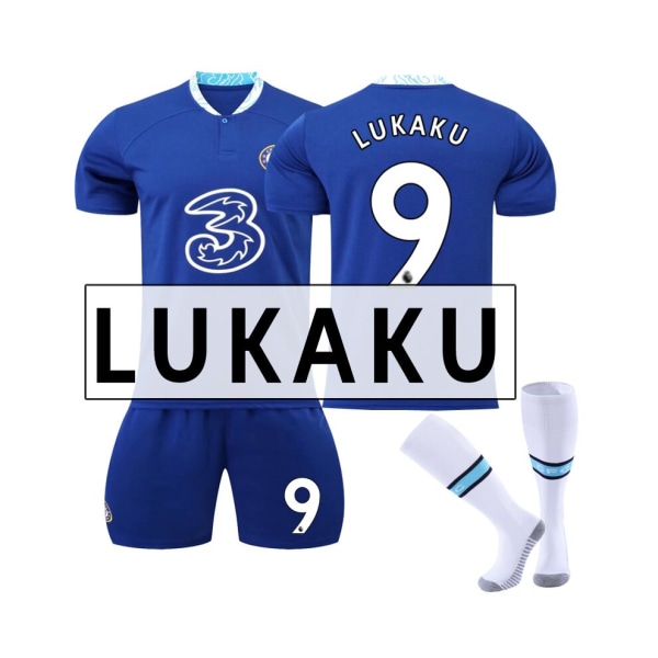 (Chelsea 22-23 Home Kit Lukaku No.9 Fotbollströja 3-delade kit för barn Vuxna 24(140-145CM)