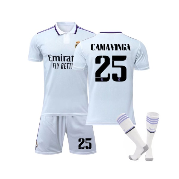Real Madrid 2022/23 Hemmetröja Camavinga No.25 Fotbollströja 3-delade kit för barn Vuxna 16(90-100CM)