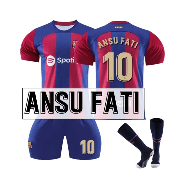 (2023/24 Barcelona Hem #10 Ansu Fati Fotbollströja Kit grå XL