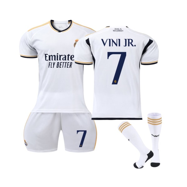 (Real Madrid 2023/24 hemmatröja Vini JR. No.7 Fotbollströja för barn Vuxna Silver 40