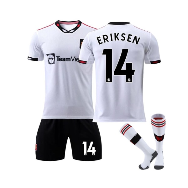 (Manchester United 2022/23 bortatröja Eriksen No.14 fotbollströja 3-delade kit för barn Vuxna 18(100-110CM)
