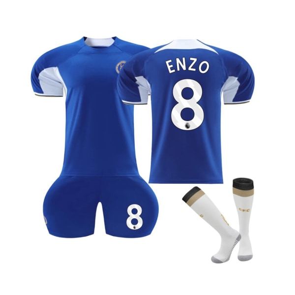 (2023/24 Chelsea hemmatröja #8 Enzo set 24(140-145CM)