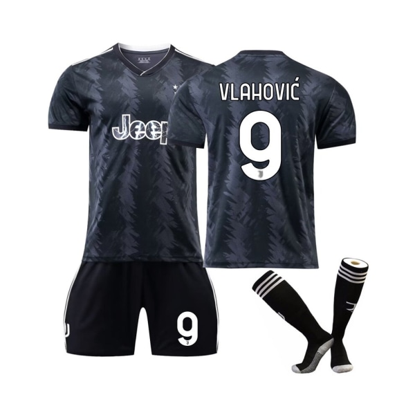 (Juventus 22/23 bortatröja Vlahovic No.9 Fotbollströja 3-delade kit för barn Vuxna 22(130-135CM)