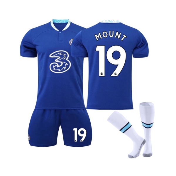 (Chelsea 22-23 Home Kit Mount No.19 fotbollströja 3-delade kit för barn Vuxna 26(145-150CM)