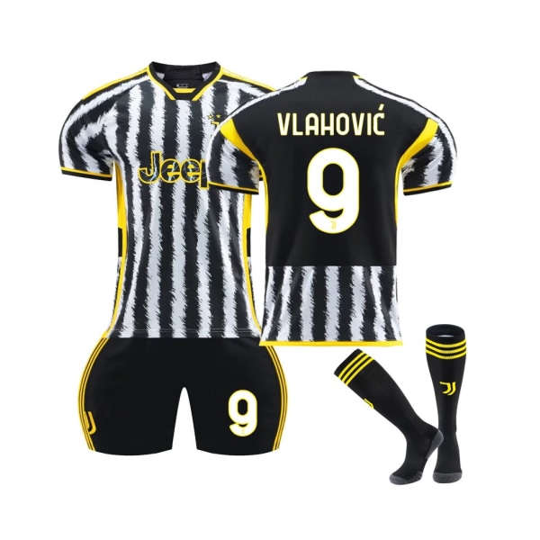 (2023-24 Juventus Hem #9 Vlahovic Fotbollströja Kit för barn Vuxna XS(160-165CM)