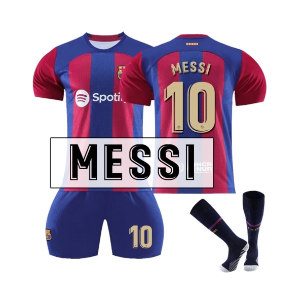 ( 2023/24 Barcelona Home #10 Messi Fotbollströja Kit för barn Vuxna 20(110-120CM)