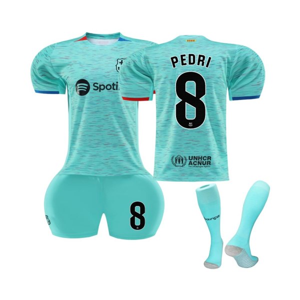 2023/24 FC Barcelona Tredje Tröja #8 Pedri Fotbollströja Set Lake Blue XL