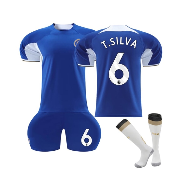 (2023/24 Chelsea hemmatröja #6 T.Silva fotbollströja-kit Ljusgrå 39