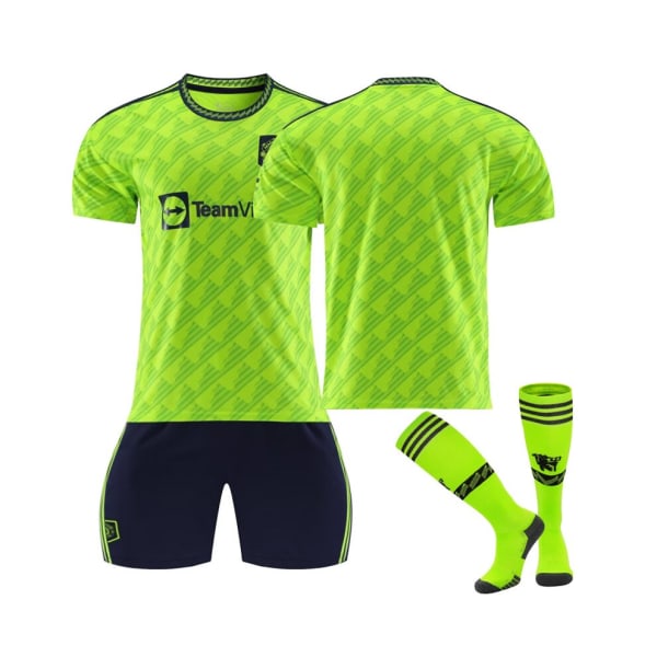 Neongrön Manchester United 2022/23 Third Replica Jersey Team fotbollströja 3-delade kit för barn Vuxna 22(130-135CM)