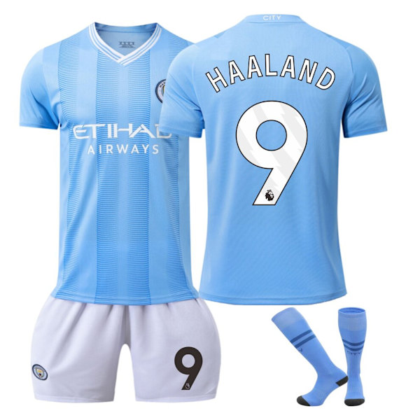 23-24 Manchester City FC Hemmafotbollströja Set No.9 HAALAND Fotbollsset för vuxna barn med strumpor Beige L