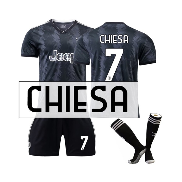 (Juventus 22/23 bortatröja Chiesa No.7 Fotbollströja 3-delade kit för barn Vuxna 20(115-125CM)