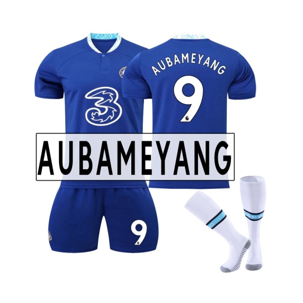 Chelsea 22-23 Home Kit Aubameyang No.9 Fotbollströja 3-delade kit för barn Vuxna 22(130-135CM)
