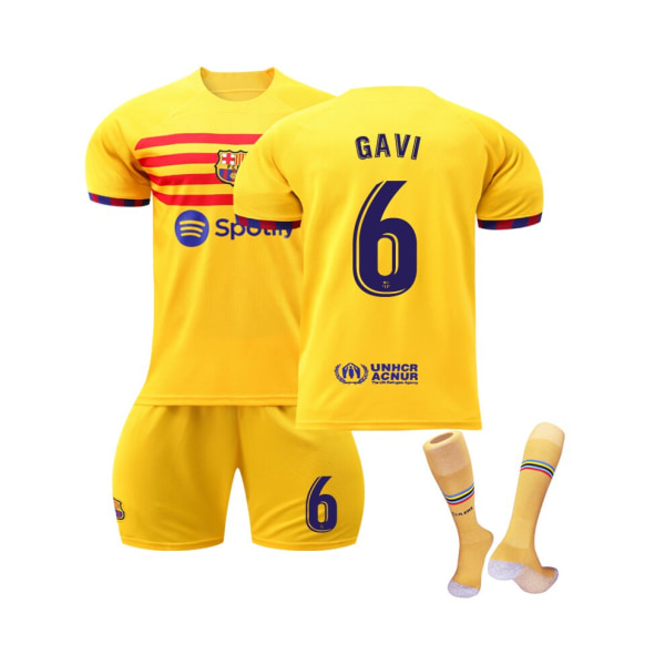 (FC Barcelona 2023 Fjärde tröjan Gavi #6 Fotbollströja för barn, vuxna Gul 39