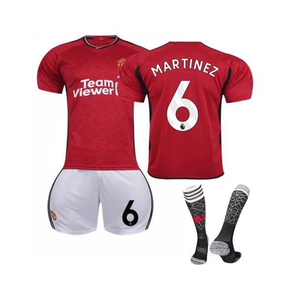 ( 2023/24 Manchester United Hem #6 Martinez Fotbollströja Kit för barn Vuxna S(165-170CM)