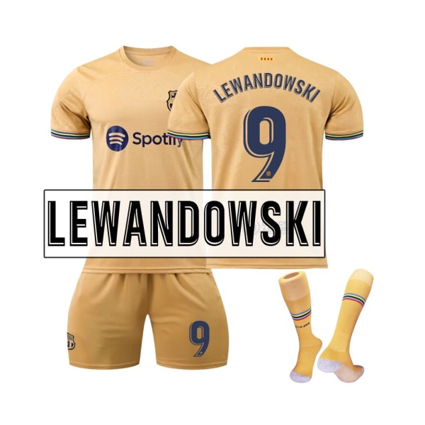 ( FC Barcelona bortatröja 2022/23 Lewandowski No.9 Fotbollströja 3-delade kit för barn Vuxna #1 3XL