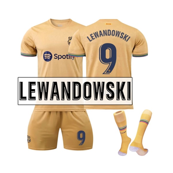 ( FC Barcelona bortatröja 2022/23 Lewandowski No.9 Fotbollströja 3-delade kit för barn Vuxna #2 3XL