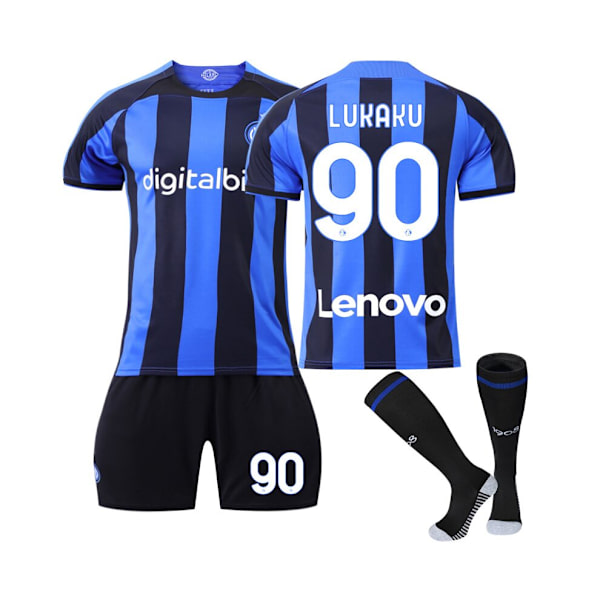 (Inter Milan 22/23 hemmatröja Lukaku No.90 fotbollströja 3-delade kit för barn Vuxna 20(115-125CM)