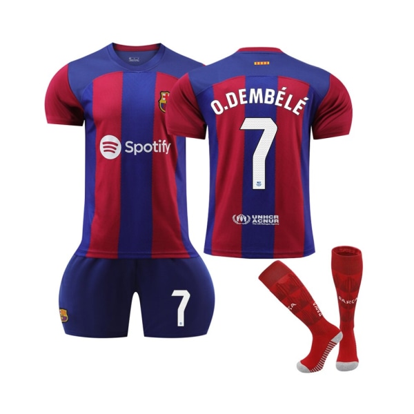 (2023/24 Barcelona Home #7 O.Dembele fotbollströjasatser för barn Vuxna 16(90-100CM)