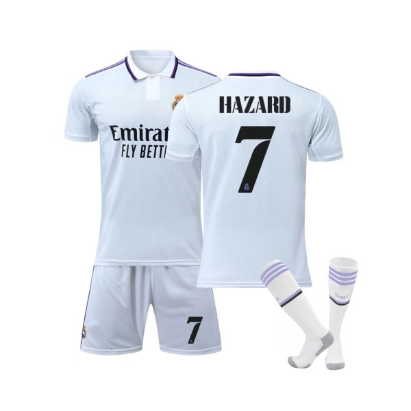 ( Real Madrid 2022/23 Home Jersey Hazard No.7 Fotbollströja 3-delade kit för barn Vuxna 26(145-150CM)