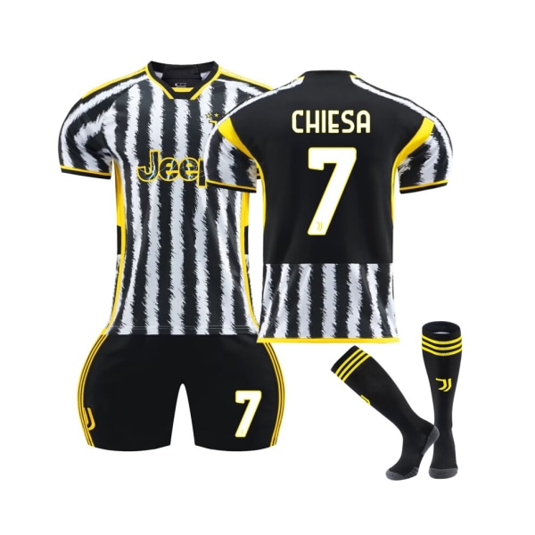 (2023-24 Juventus hemma #7 Chiesa set 16(90-100CM)