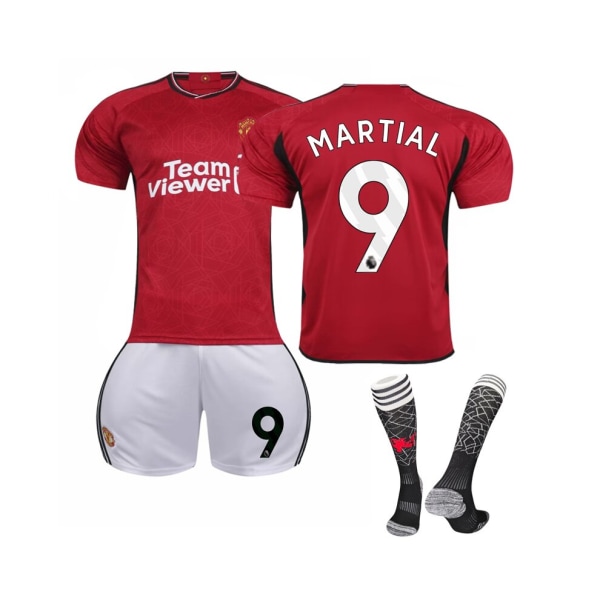 (2023/24 Manchester United Home #9 Martial Soccer Jersey Set S(165-170CM)