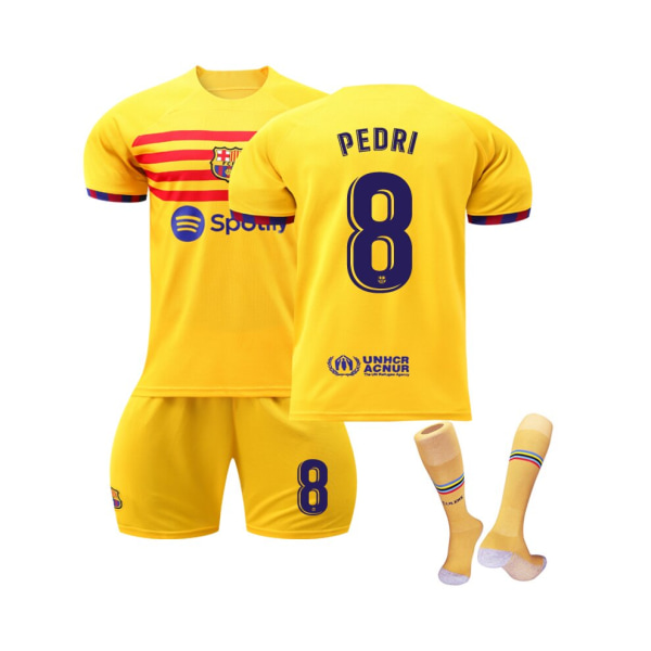 FC Barcelona 2023 Fjärde Tröja Pedri #8 Fotbollströja Set För Barn Vuxna L(175-180CM)