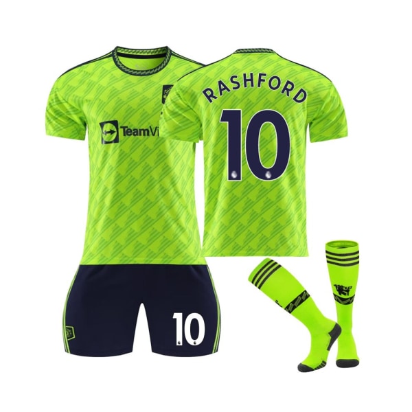 (Neongrön Manchester United 2022/23 Third Replica Jersey Rashford No.10 Fotbollströja 3-delade kit för barn Vuxna Leopard,XL