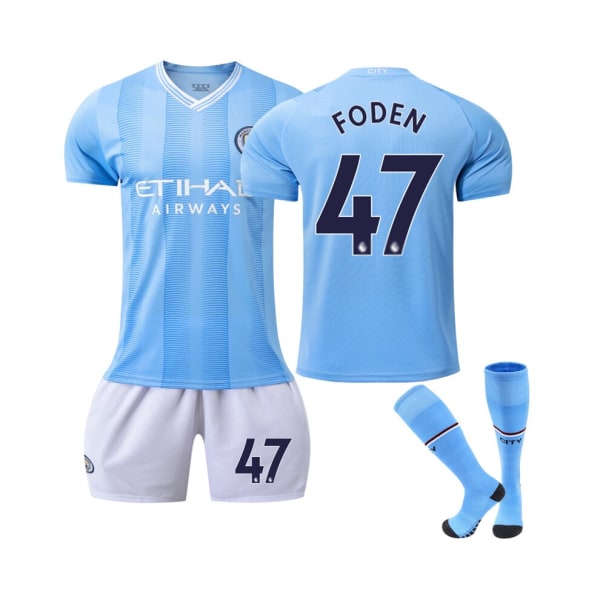 (2023/24 Manchester City Hem #47 Foden Fotbollströja Kit för barn Vuxna 28(150-160CM)