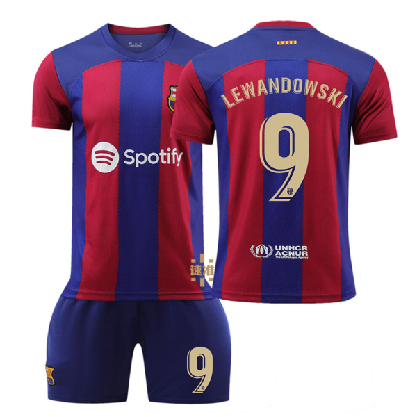 (23-24 Barcelona Lewandowski nr. 9 Tröja Ungdomsfotbollssatser Barnfotboll Sport set 10-11 Years