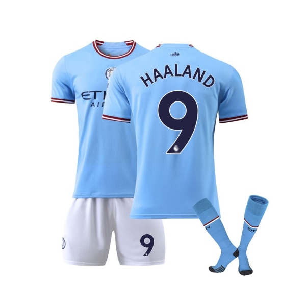 (Manchester City 2022/23 Home Haaland No.9 fotbollströja 3-delade kit för barn Vuxna 18(100-110CM)