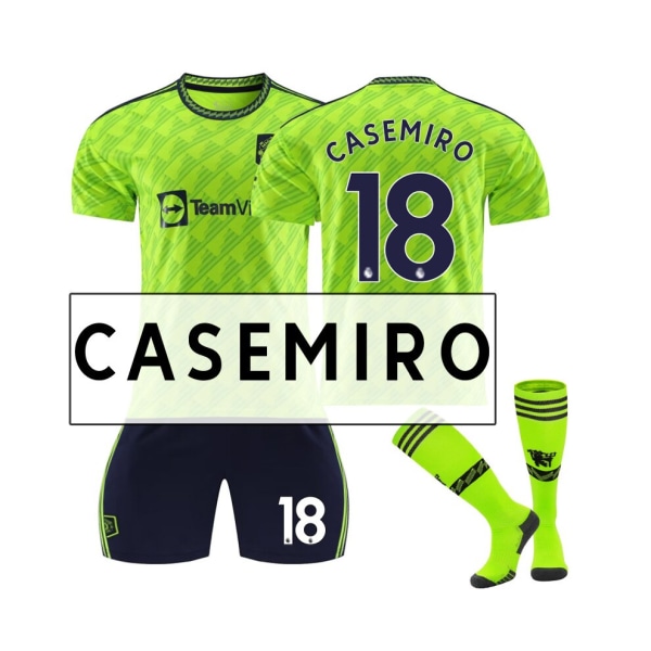 (Neongrön Manchester United 2022/23 Third Replica Jersey Casemiro No.18 Fotbollströja 3-delade kit för barn Vuxna 24(140-145CM)
