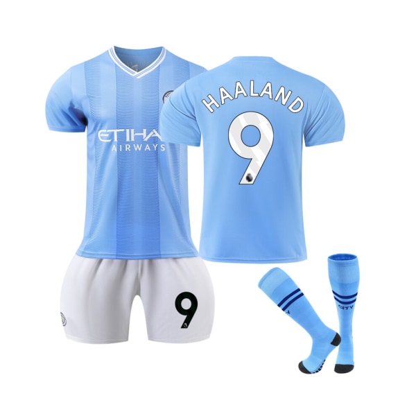 (2023/24 Manchester City Home #9 Haaland Fotbollströja Kit för barn Vuxna 24(130-140CM)