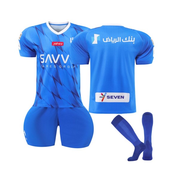 (2023/24 Al Hilal SFC Hemma blå fotbollströja kit XS(160-165CM)