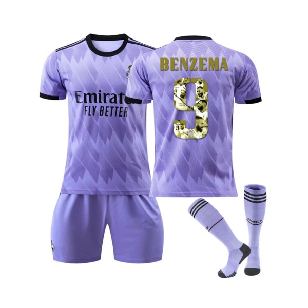 Real Madrid Special-Edition Benzema Ballon d'Or-tröja Benzema No.9 Fotbollströja 3-delade kit för barn Vuxna Grön 46