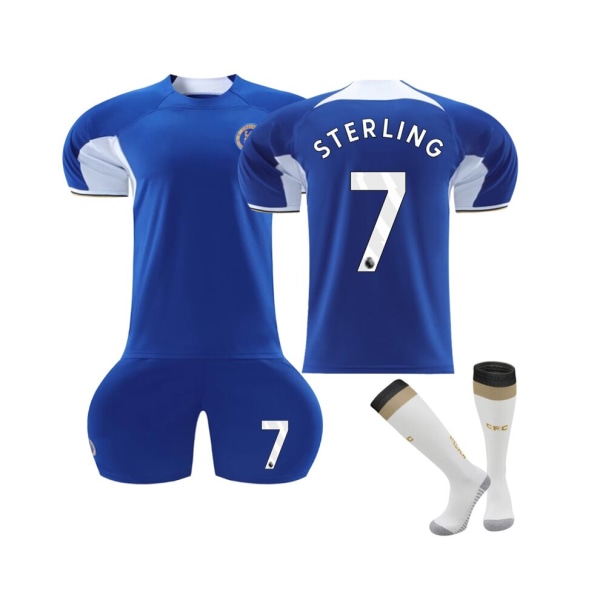 2023/24 Chelsea Home Jersey #7 Sterling fotbollströja Set Black White,45