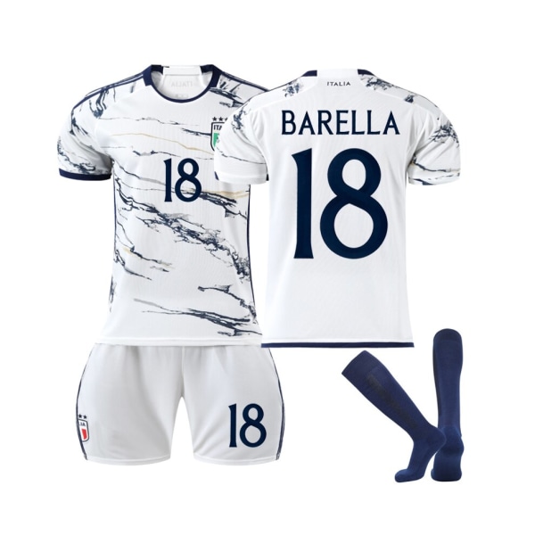 (Italien bortetröja 2023/24 Barella #18 Fotbollströja för barn Vuxna 24(130-140CM)