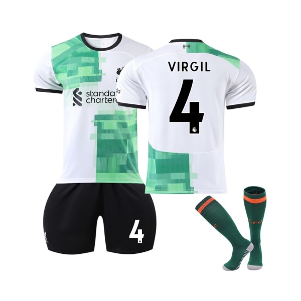(2023/24 Liverpool bortatröja #4 Virgil Fotbollströja Kit för barn Vuxna 18(100-110CM)