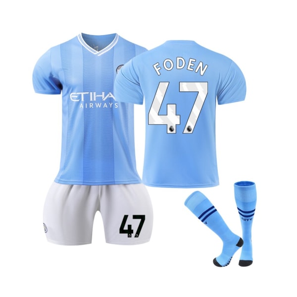 (2023/24 Manchester City Hem #47 Foden Fotbollströja Kit för barn Vuxna 18(100-110CM)