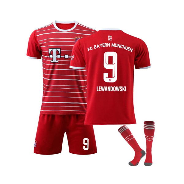 Bayern München 22-23 Home Kit Lewandowski No.9 Fotbollströja 3-delade kit för barn Vuxna 22(130-135CM)