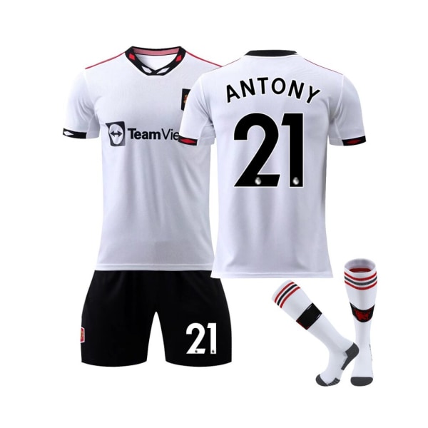 (Manchester United 2022/23 bortatröja Antony No.21 Fotbollströja 3-delade kit för barn Vuxna 16(90-100CM)