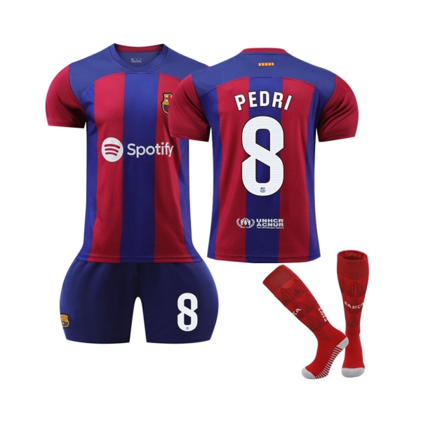 (2023/24 Barcelona Home #8 Pedri fotbollströja 3-delade kit för barn Vuxna M(170-175CM)